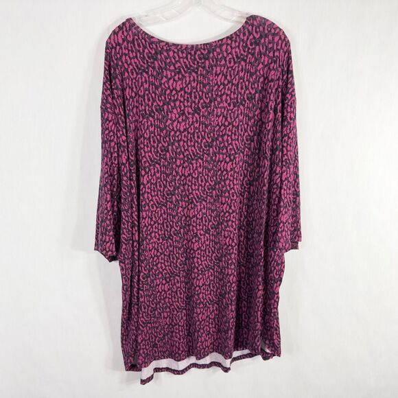 Roamans Plus Size 1X 22W 24W Top Hot Pink Black Leopard Print Animal Knit 409 - Picture 2 of 8